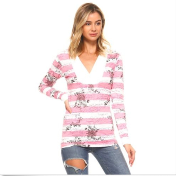 Women's Fashion L-sleeve Printed Stripe Hooded Top - Picture 2 of 3